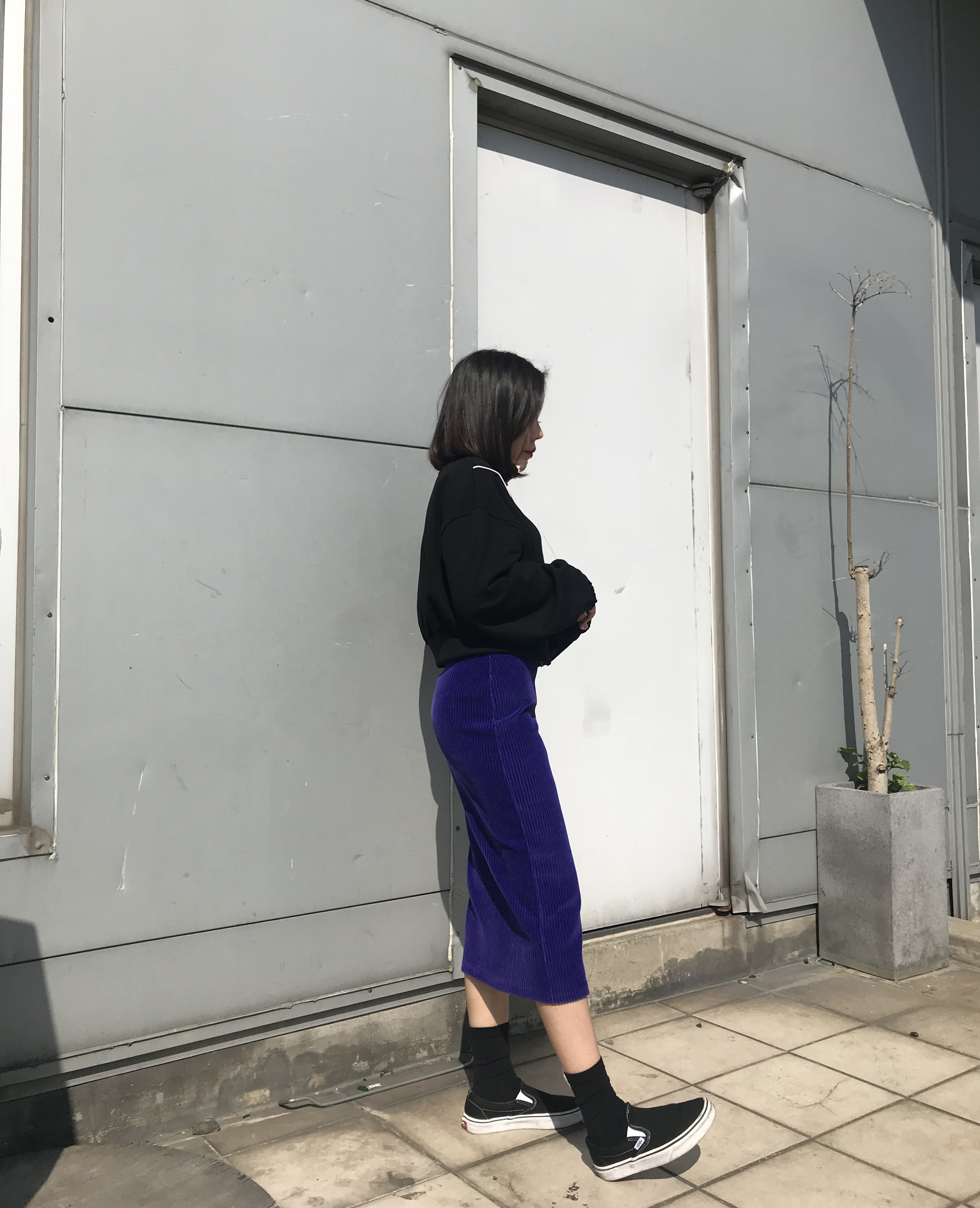 Velvet Corrugated H Line Long Skirt Unique Bending