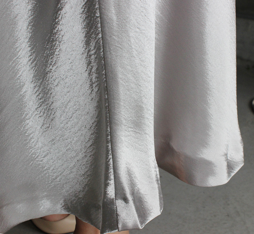 Silk Satin Flare Long Skirt Blue, Silver, Hepburn 