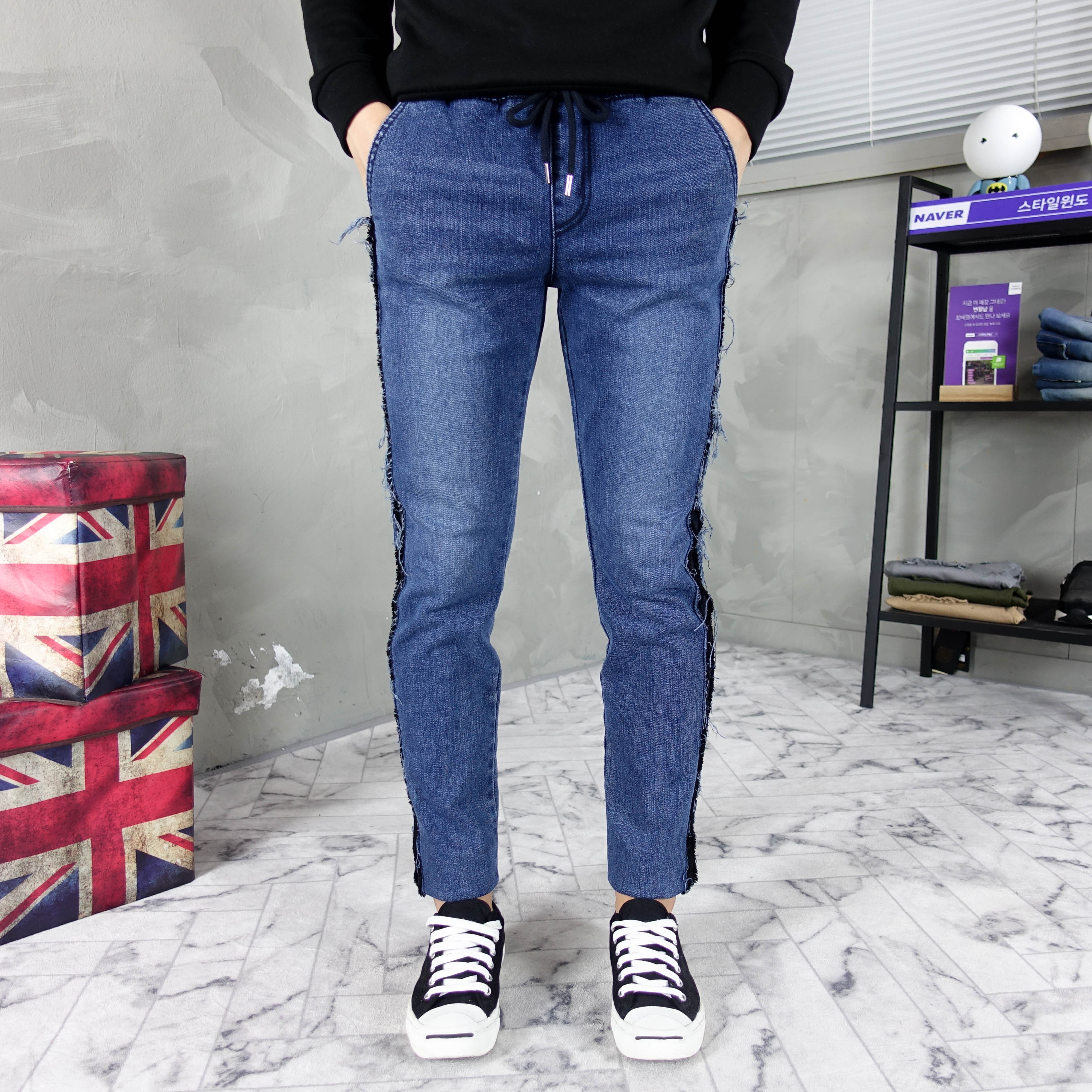 Korea Jeans Pants line bending jeans men's coor
