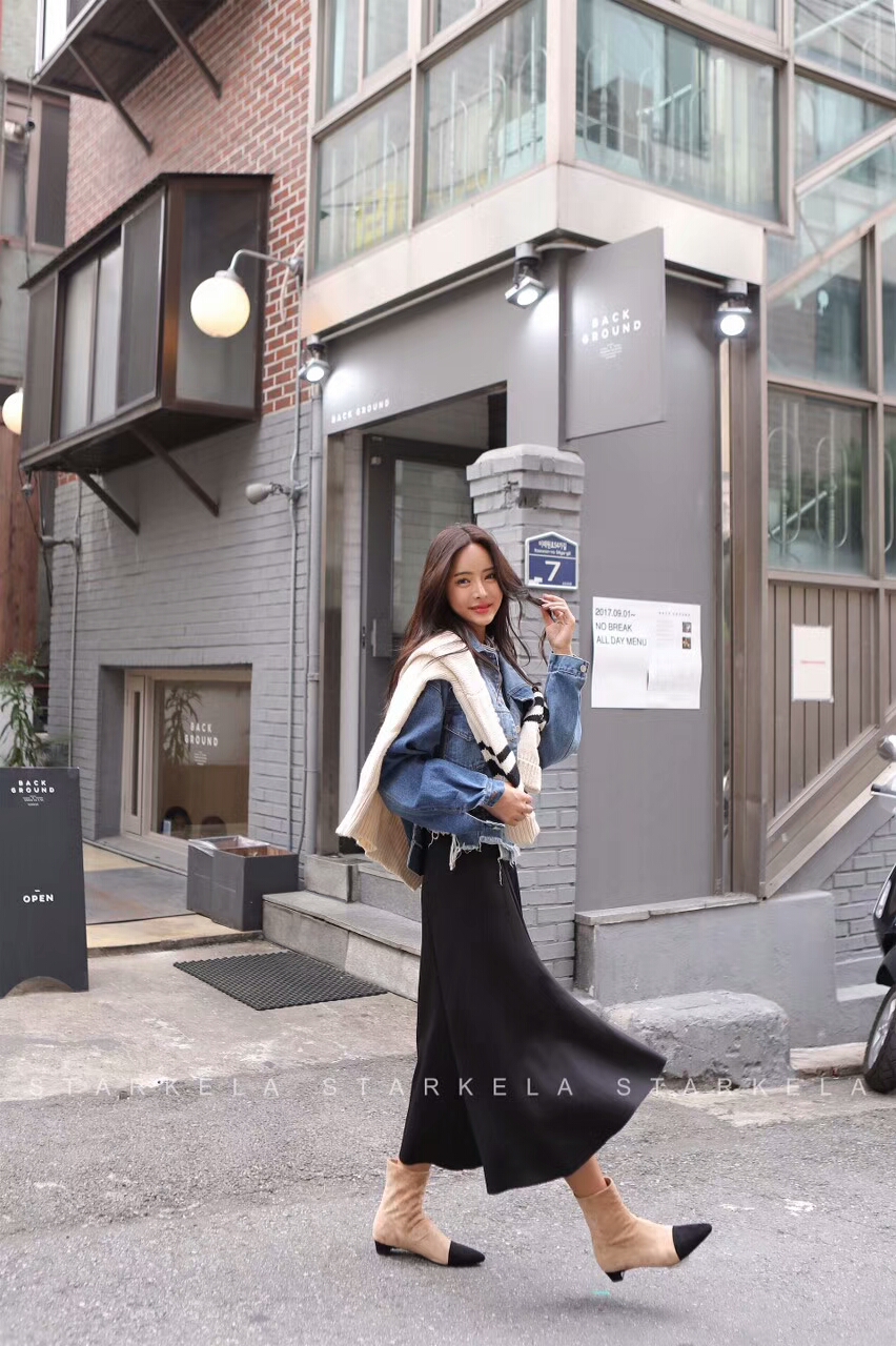 Basic Stiletto Knit Angle Boots 30s Women's Fas