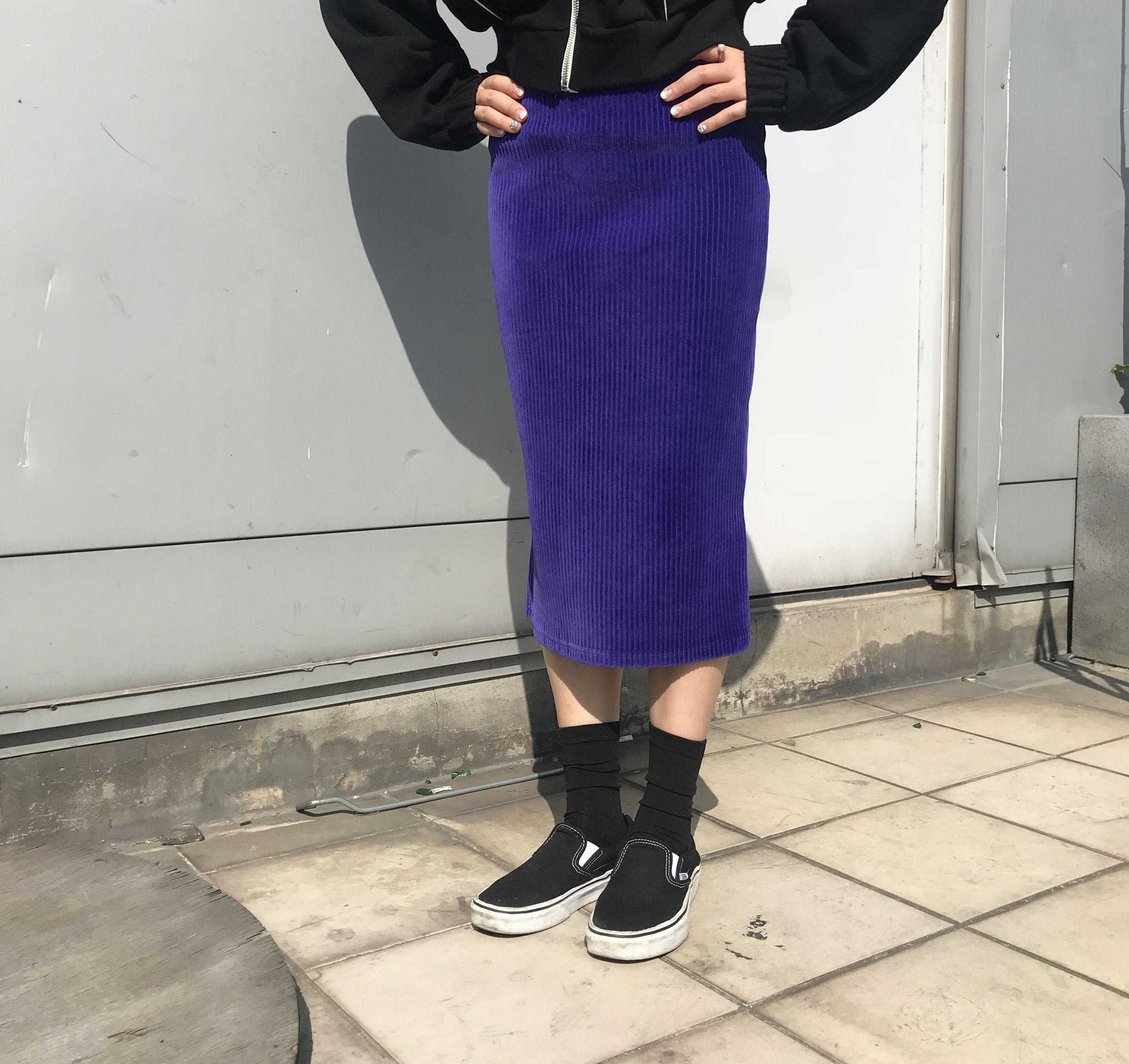 Velvet Corrugated H Line Long Skirt Unique Bending