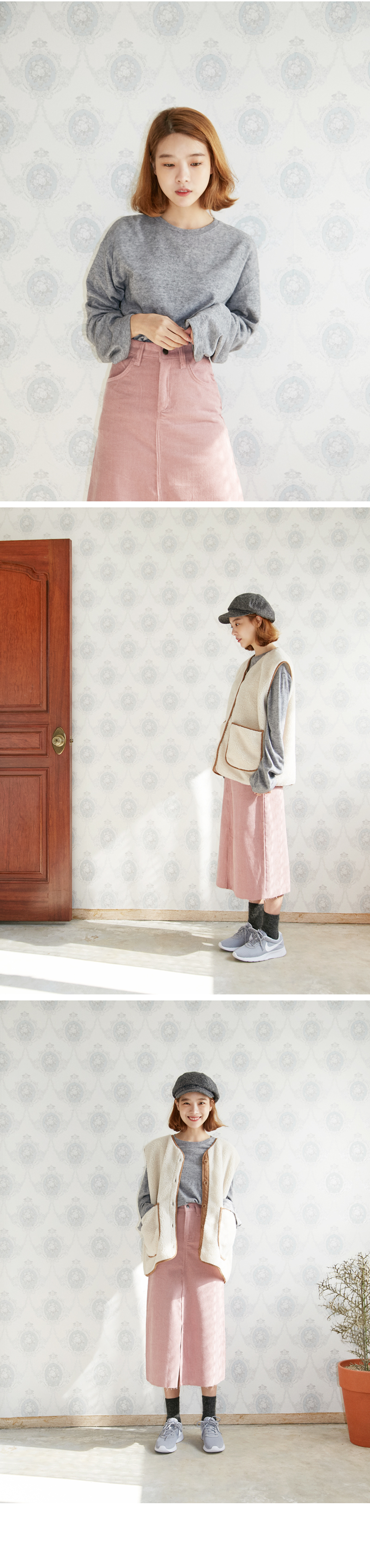 Skirt a line corduroy skirt Golden long high waist