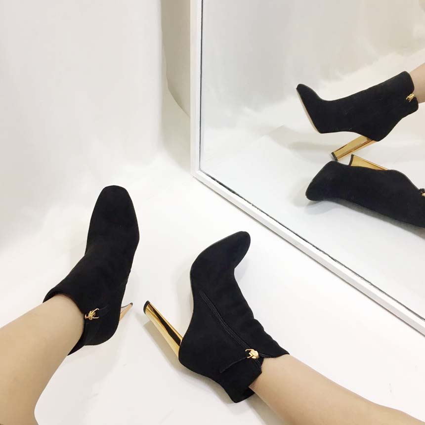 Gold Sheep Angle Boots Leather Suede Women's An