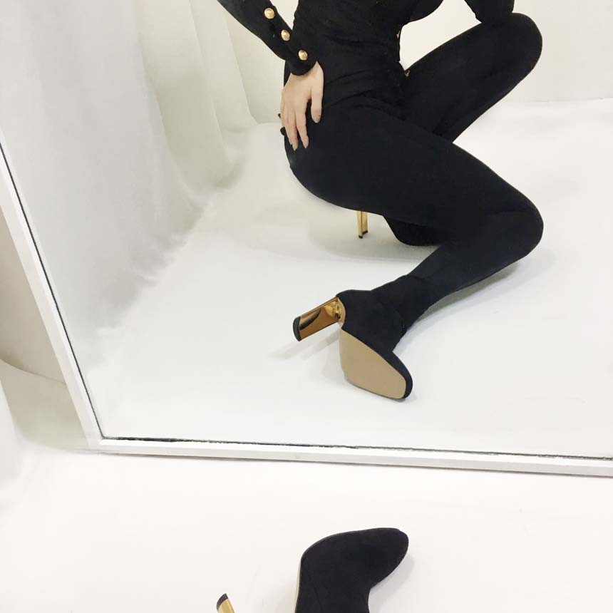 Gold Sheep Angle Boots Leather Suede Women's An