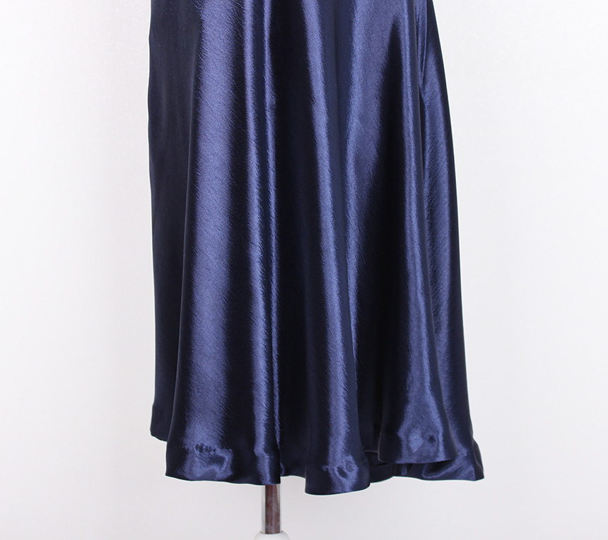 Silk Satin Flare Long Skirt Blue, Silver, Hepburn 