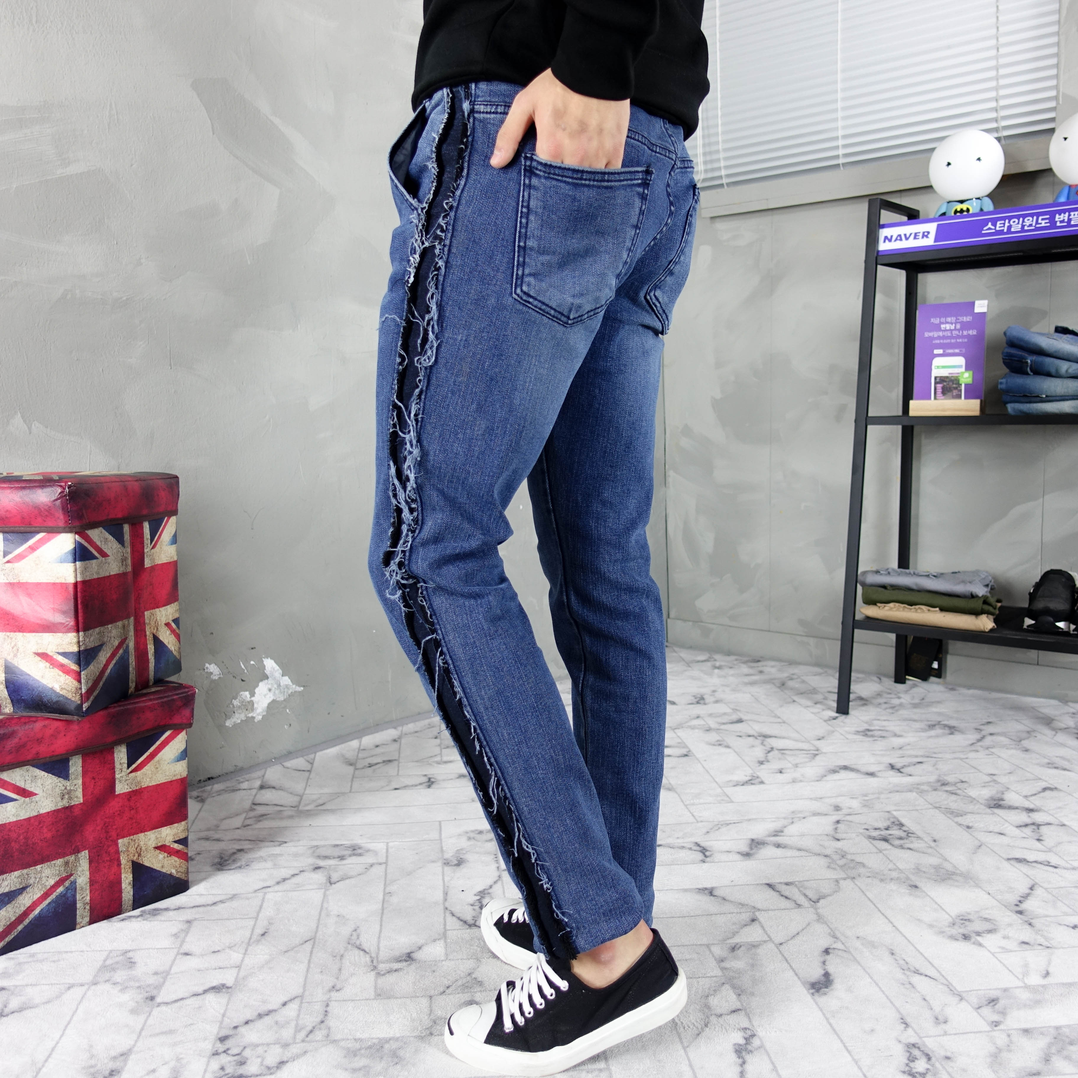 Korea Jeans Pants line bending jeans men's coor