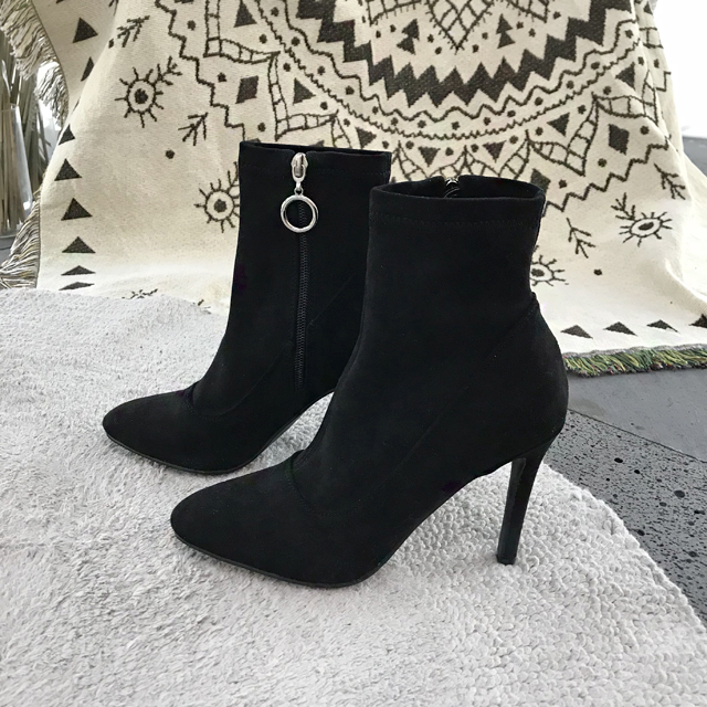 Suede Stiletto Zipper Socks Angle Boots Heel 10CM 