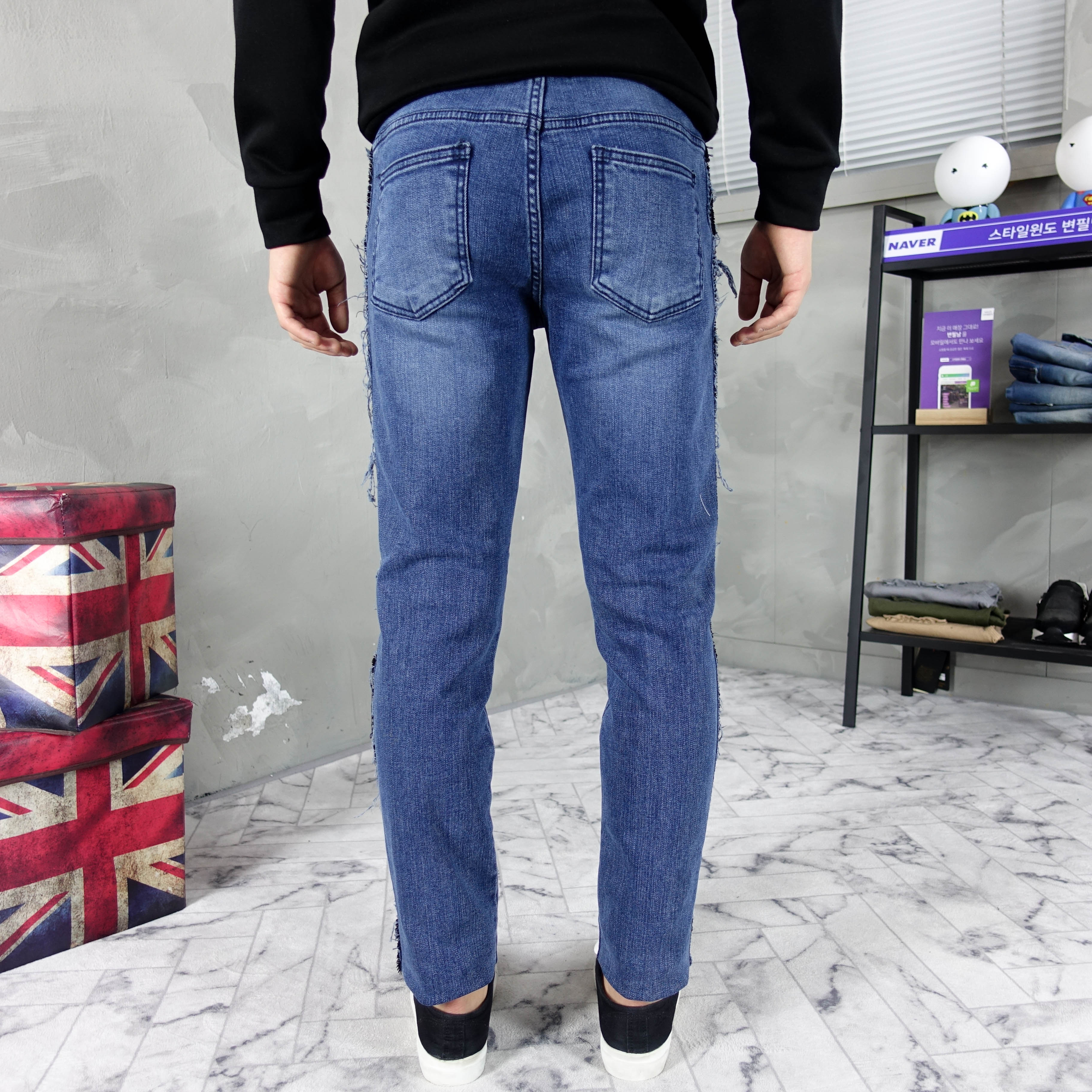 Korea Jeans Pants line bending jeans men's coor