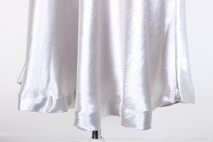 Silk Satin Flare Long Skirt Blue, Silver, Hepburn 