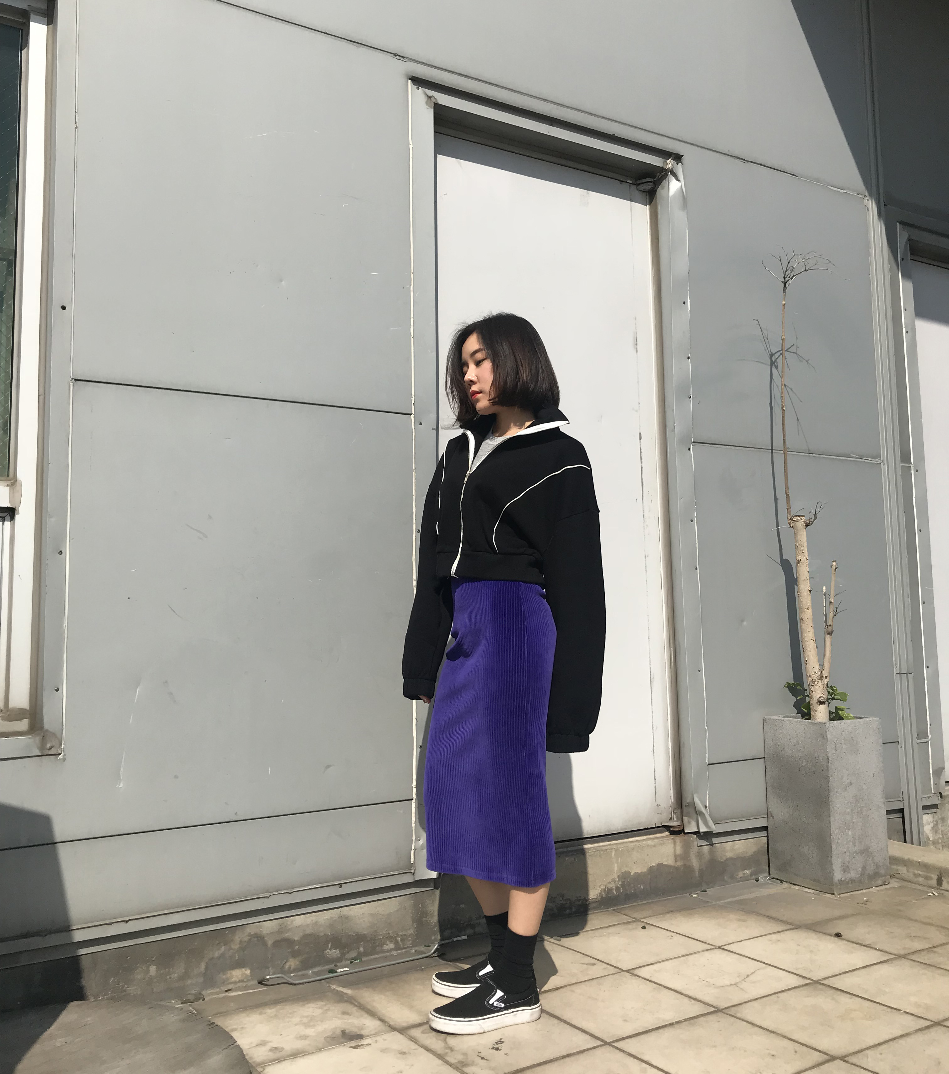 Velvet Corrugated H Line Long Skirt Unique Bending