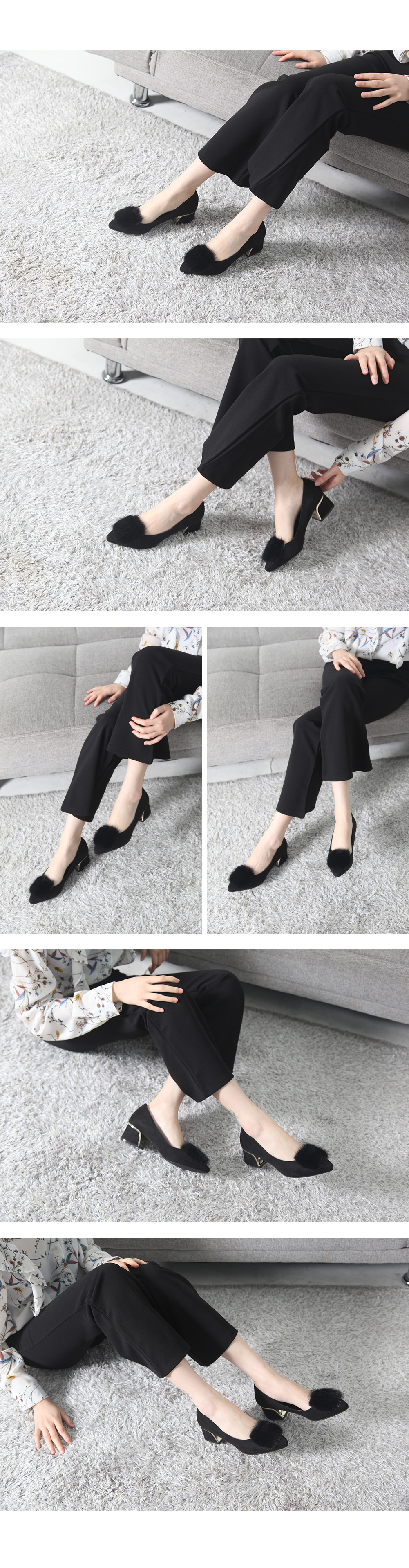 Mink Fur Suede Stiletto Mid Hill 5cm Shoes Pumps H