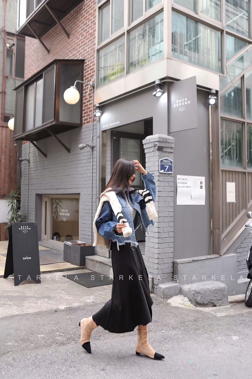 Basic Stiletto Knit Angle Boots 30s Women's Fas