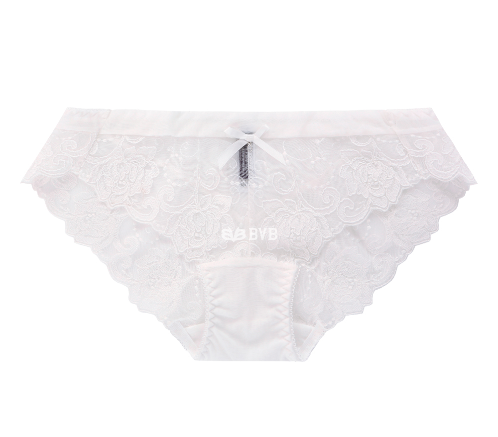 Ivory lace embroidery point bra panties set full o