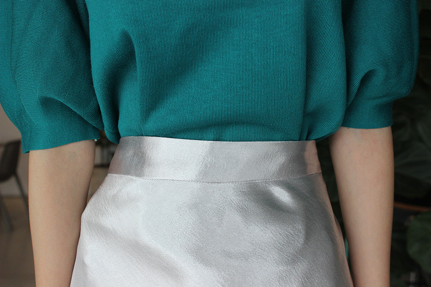 Silk Satin Flare Long Skirt Blue, Silver, Hepburn 