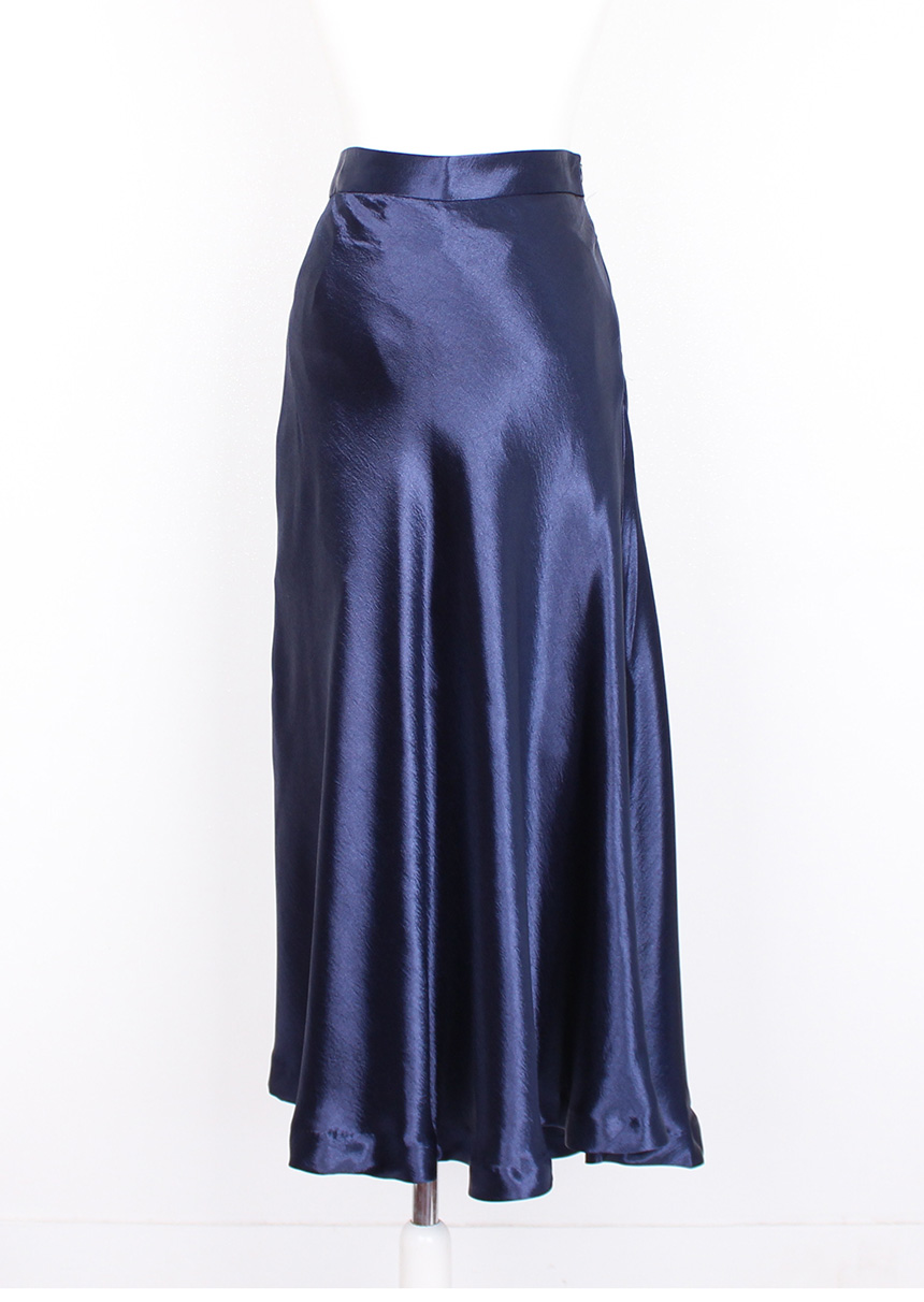 Silk Satin Flare Long Skirt Blue, Silver, Hepburn 