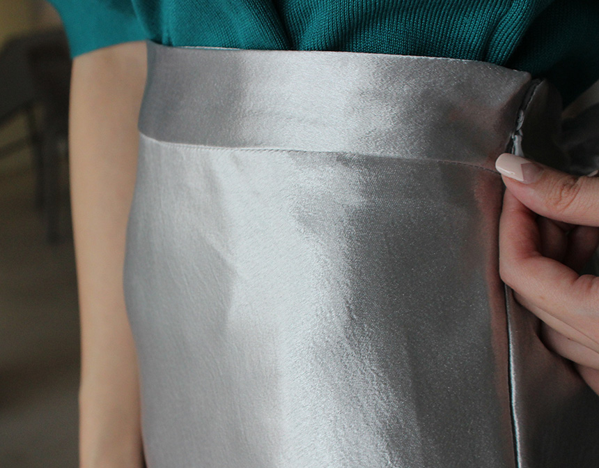 Silk Satin Flare Long Skirt Blue, Silver, Hepburn 