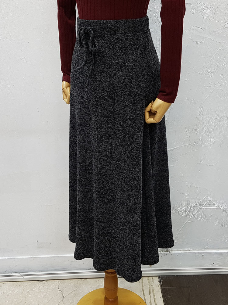 Ribbon Banding Knit Flare Skirt Daily Look Long sk