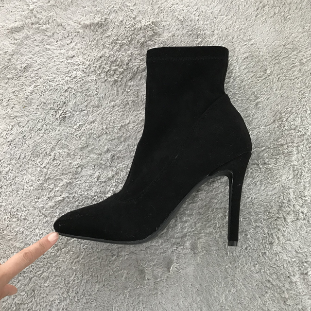 Suede Stiletto Zipper Socks Angle Boots Heel 10CM 