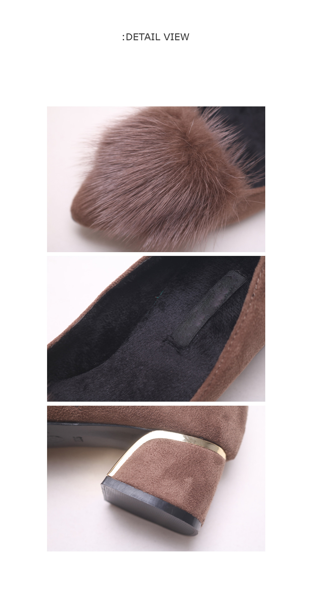 Mink Fur Suede Stiletto Mid Hill 5cm Shoes Pumps H