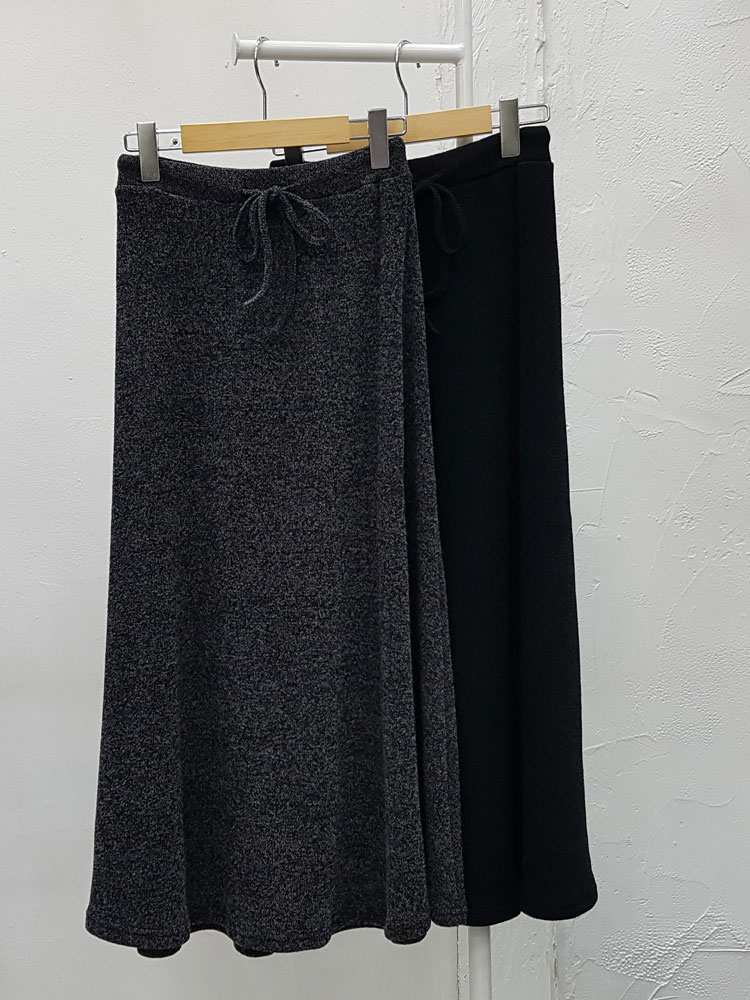 Ribbon Banding Knit Flare Skirt Daily Look Long sk