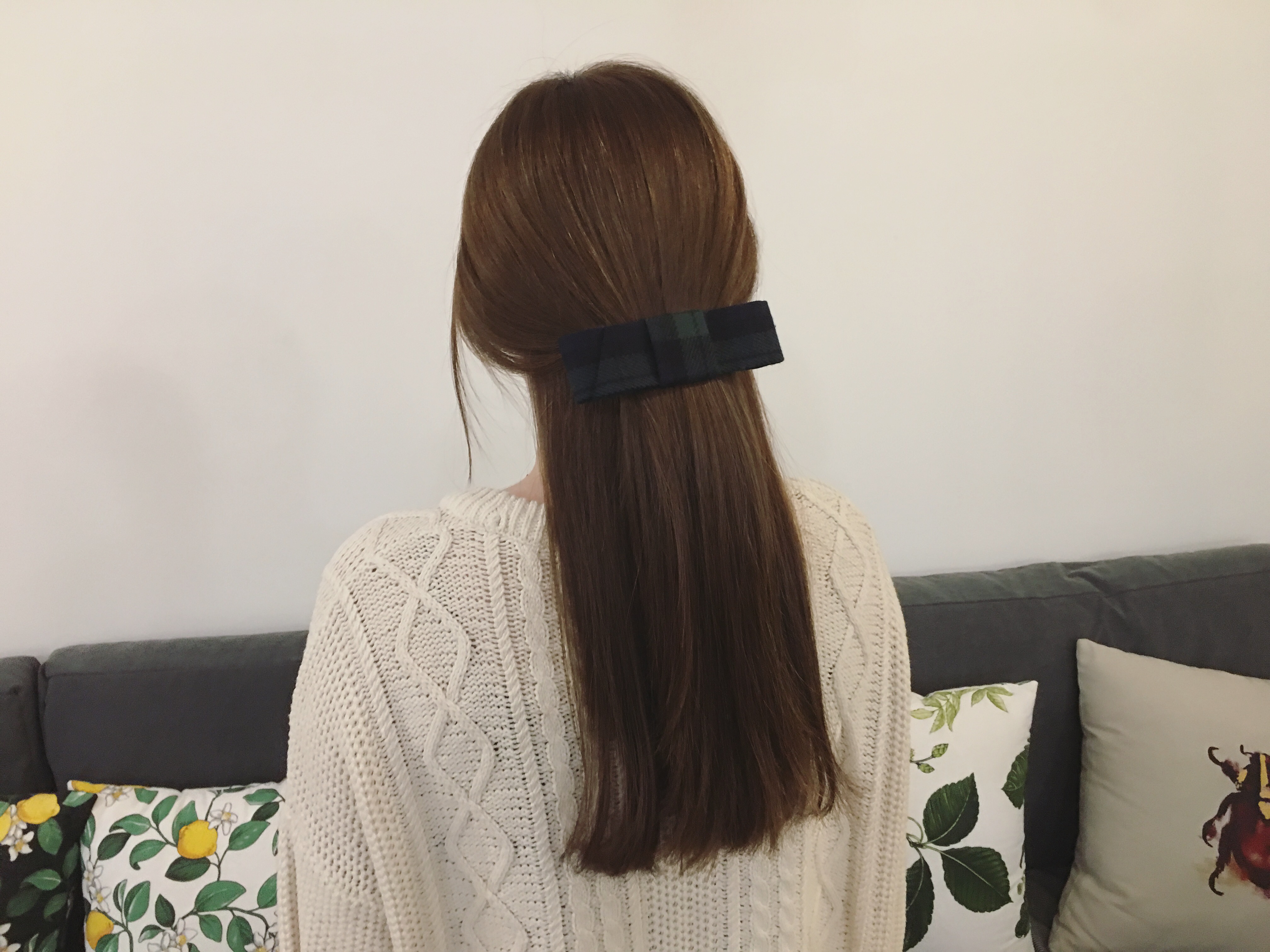 Hair Accessories Green check wool ribbon pin Handm