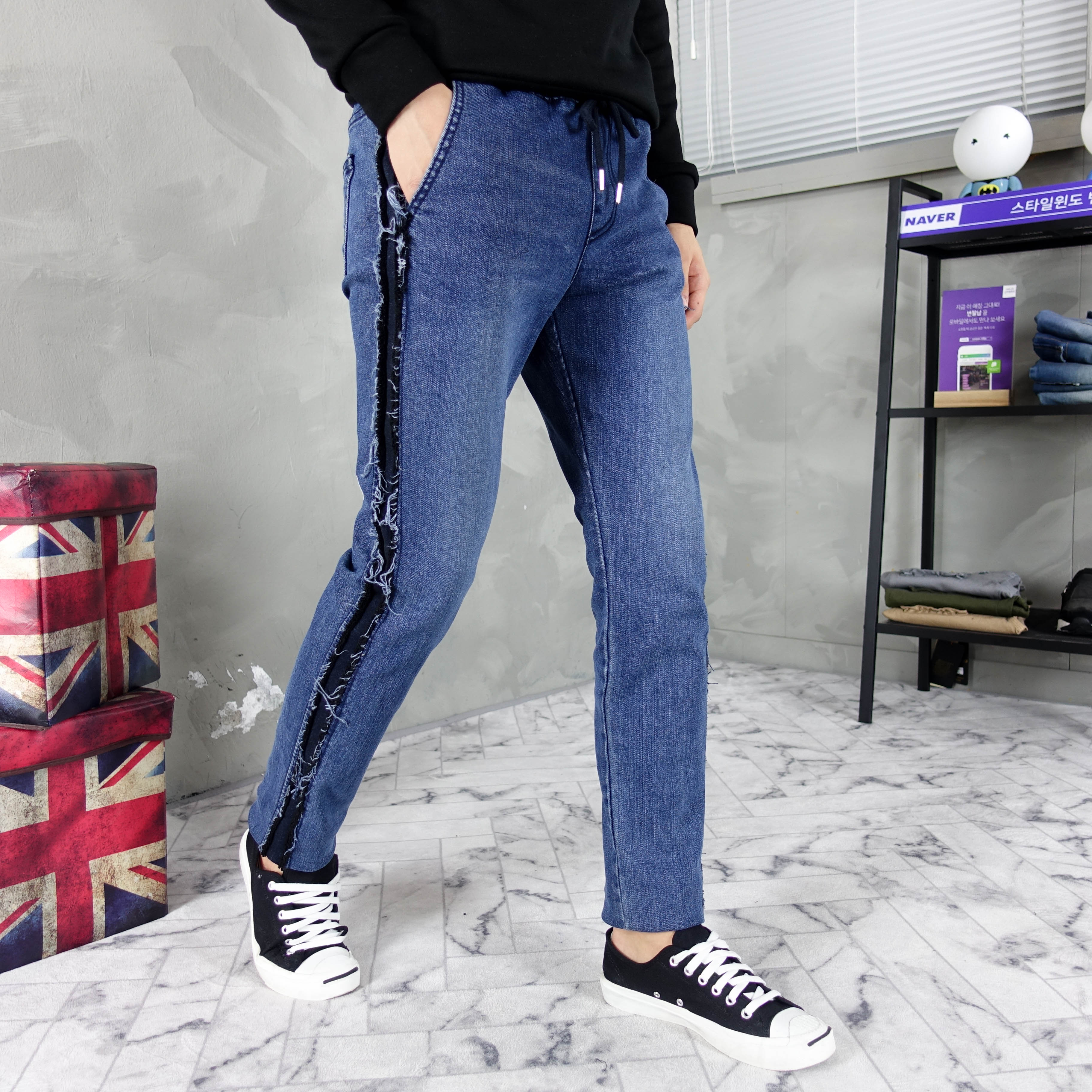 Korea Jeans Pants line bending jeans men's coor