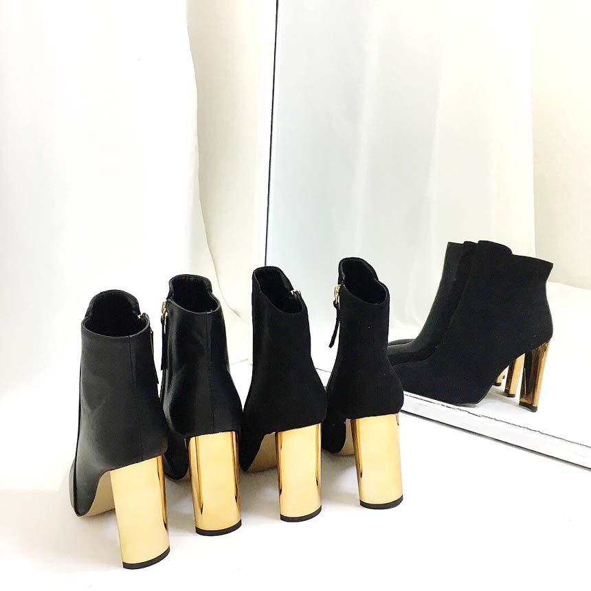 Gold Sheep Angle Boots Leather Suede Women's An