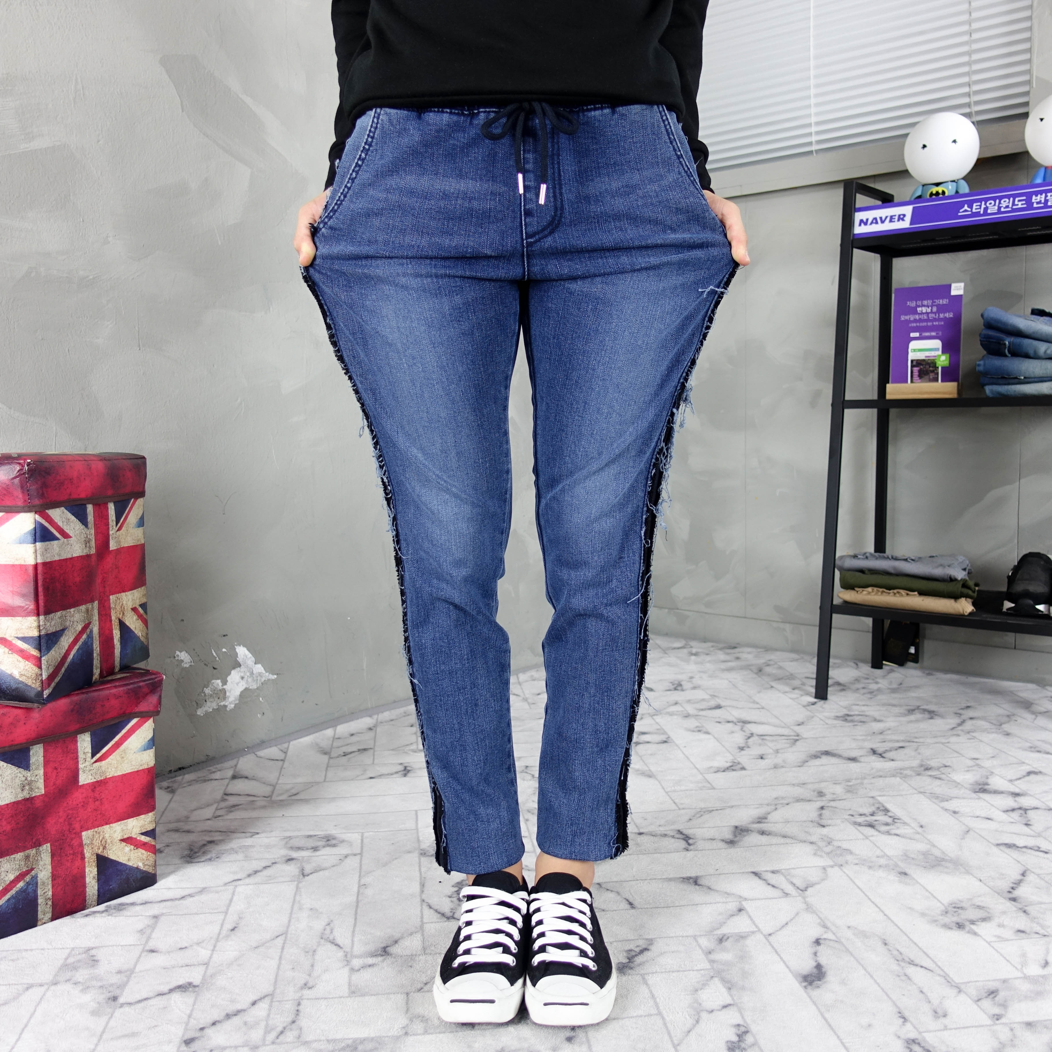 Korea Jeans Pants line bending jeans men's coor