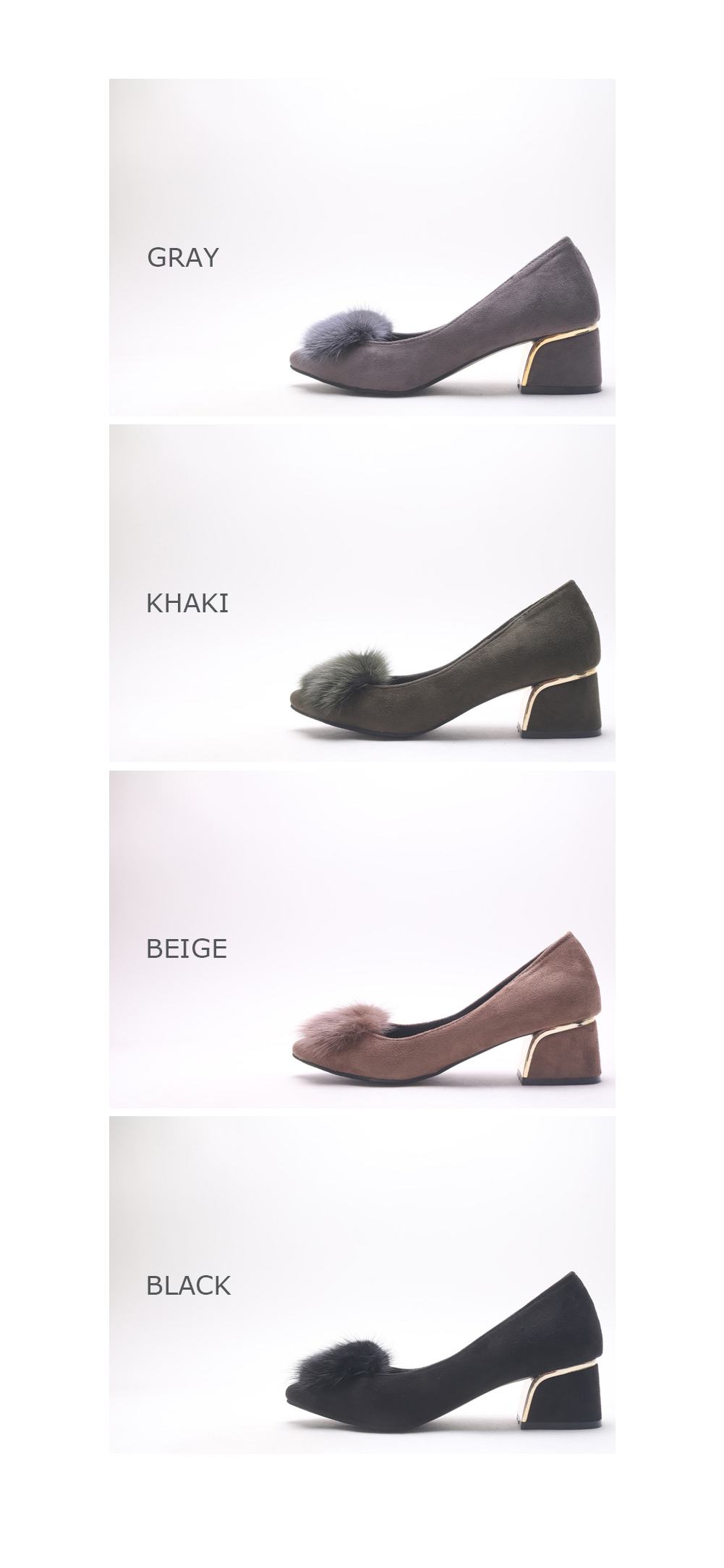 Mink Fur Suede Stiletto Mid Hill 5cm Shoes Pumps H