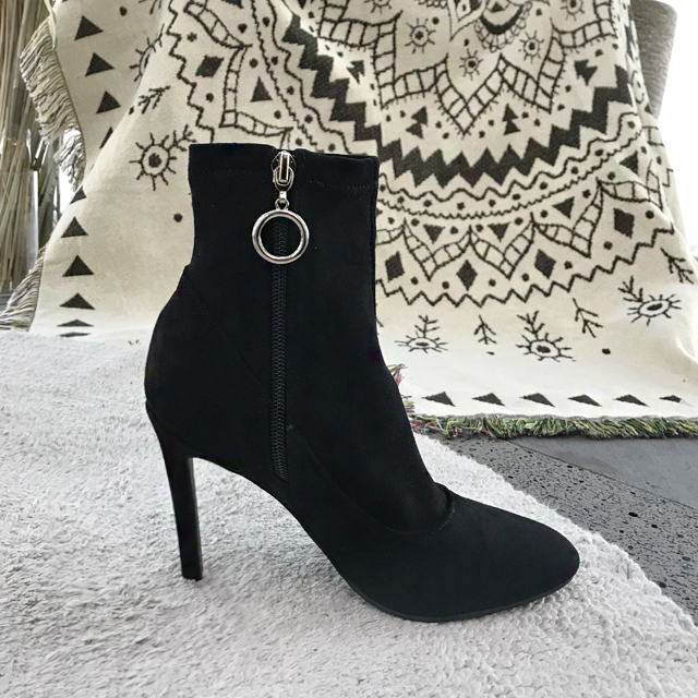 Suede Stiletto Zipper Socks Angle Boots Heel 10CM 