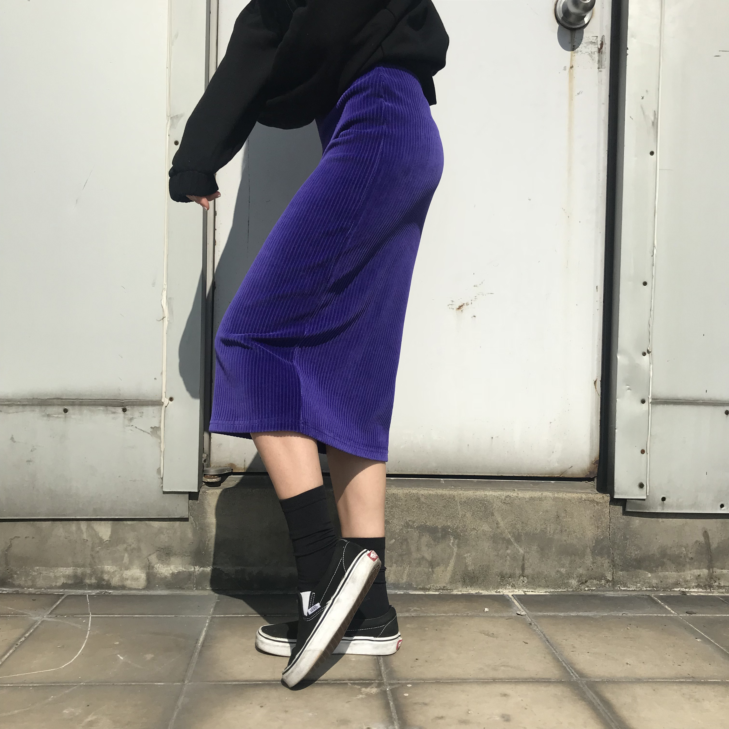 Velvet Corrugated H Line Long Skirt Unique Bending