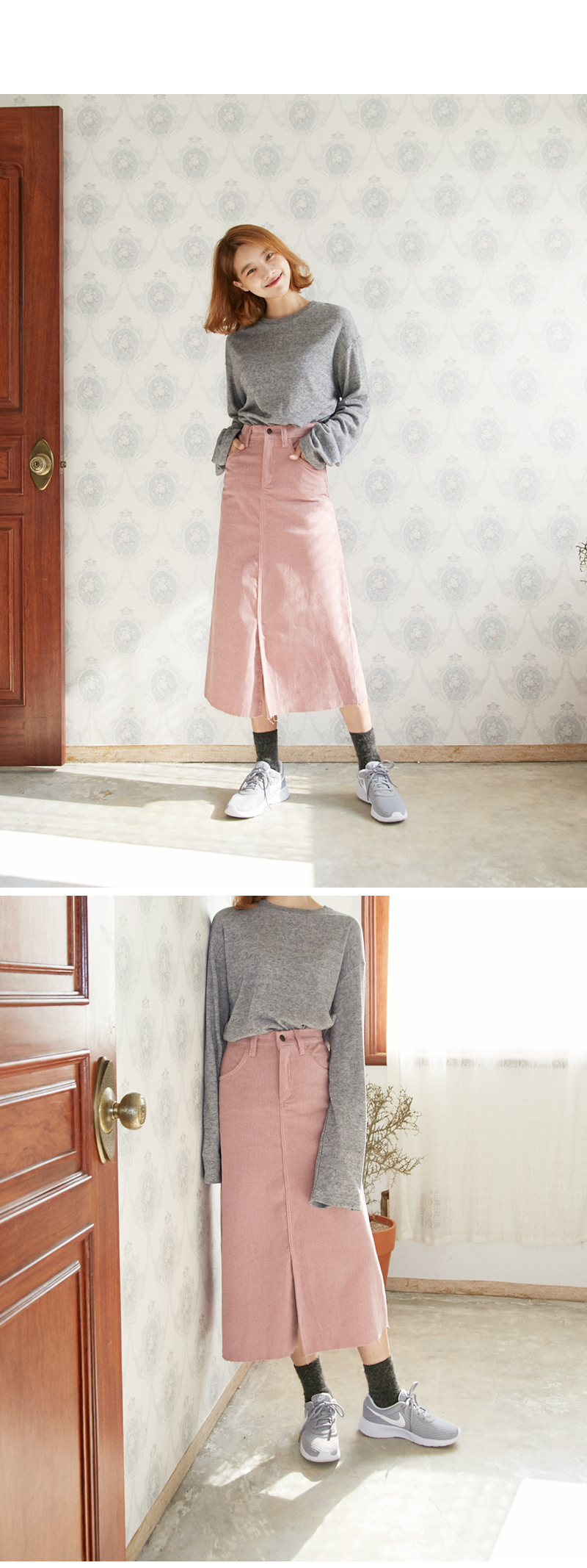 Skirt a line corduroy skirt Golden long high waist