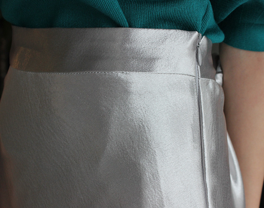 Silk Satin Flare Long Skirt Blue, Silver, Hepburn 