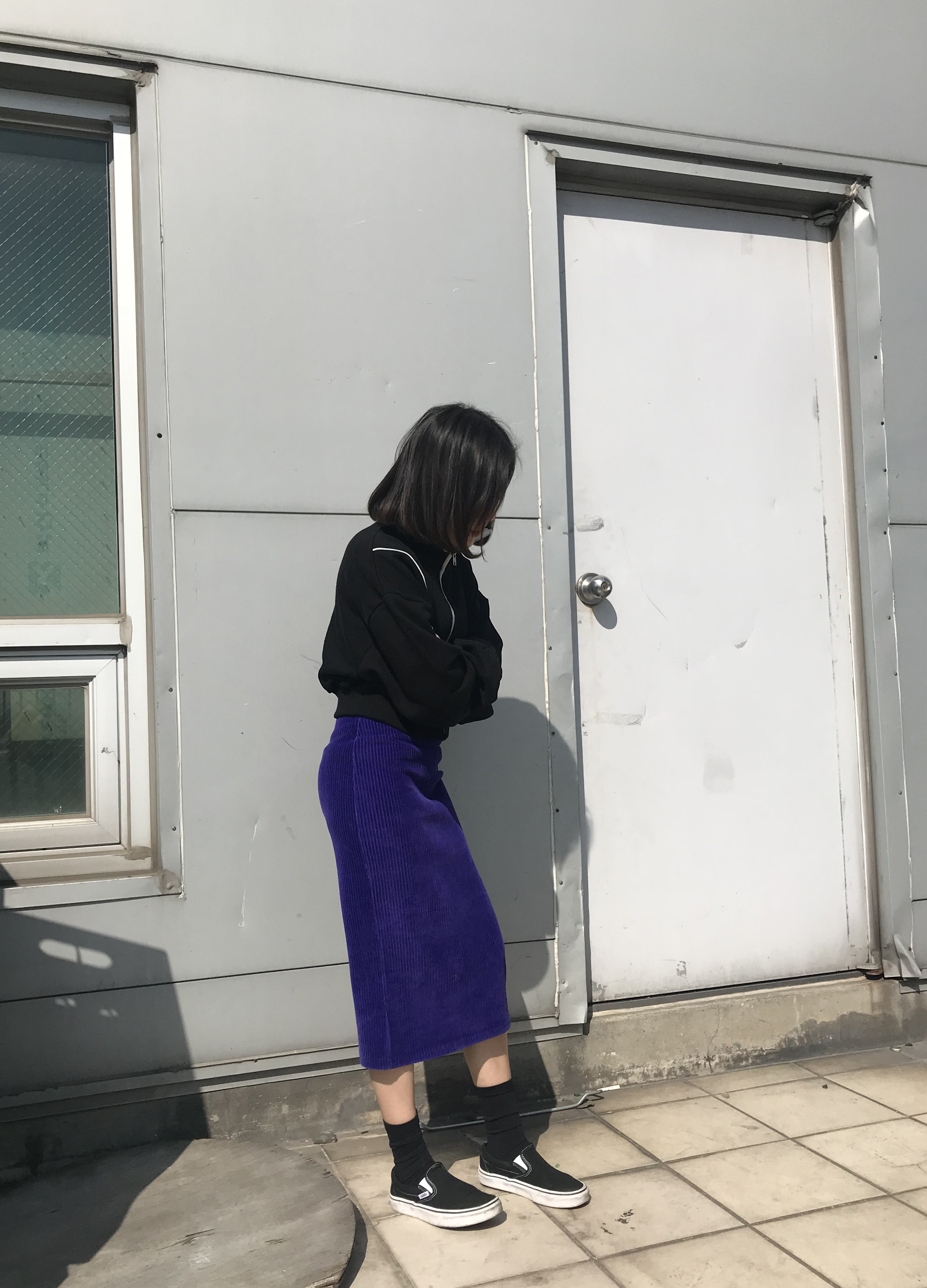 Velvet Corrugated H Line Long Skirt Unique Bending