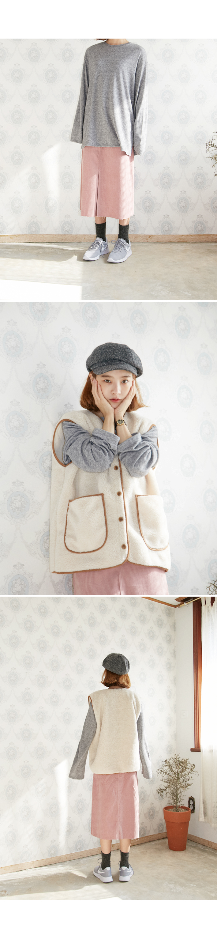 Skirt a line corduroy skirt Golden long high waist