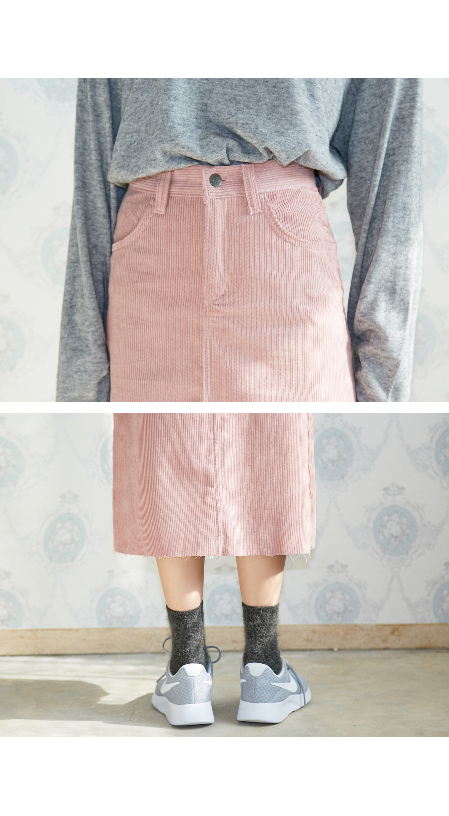 Skirt a line corduroy skirt Golden long high waist