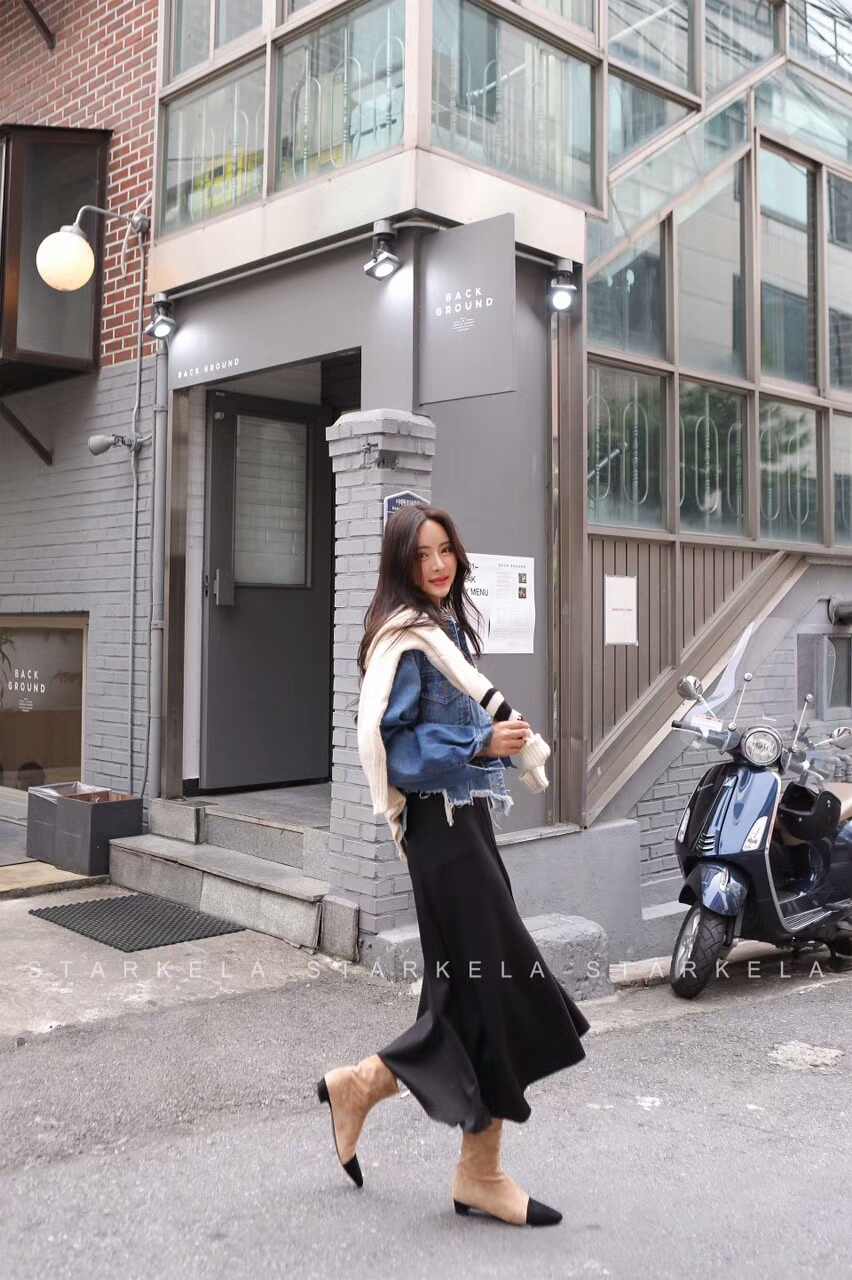 Basic Stiletto Knit Angle Boots 30s Women's Fas