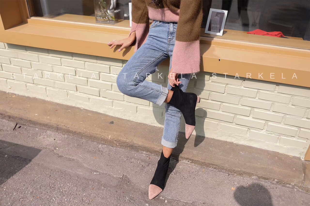 Basic Stiletto Knit Angle Boots 30s Women's Fas