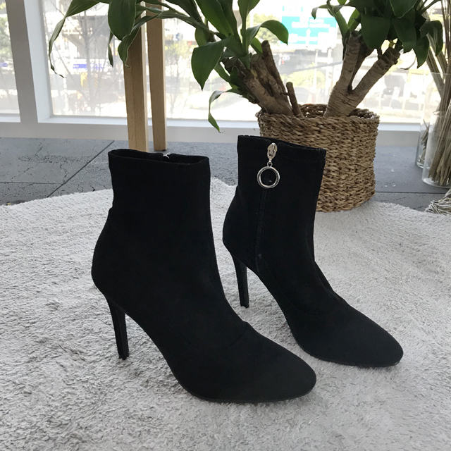Suede Stiletto Zipper Socks Angle Boots Heel 10CM 