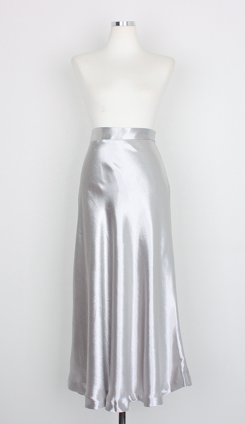 Silk Satin Flare Long Skirt Blue, Silver, Hepburn 