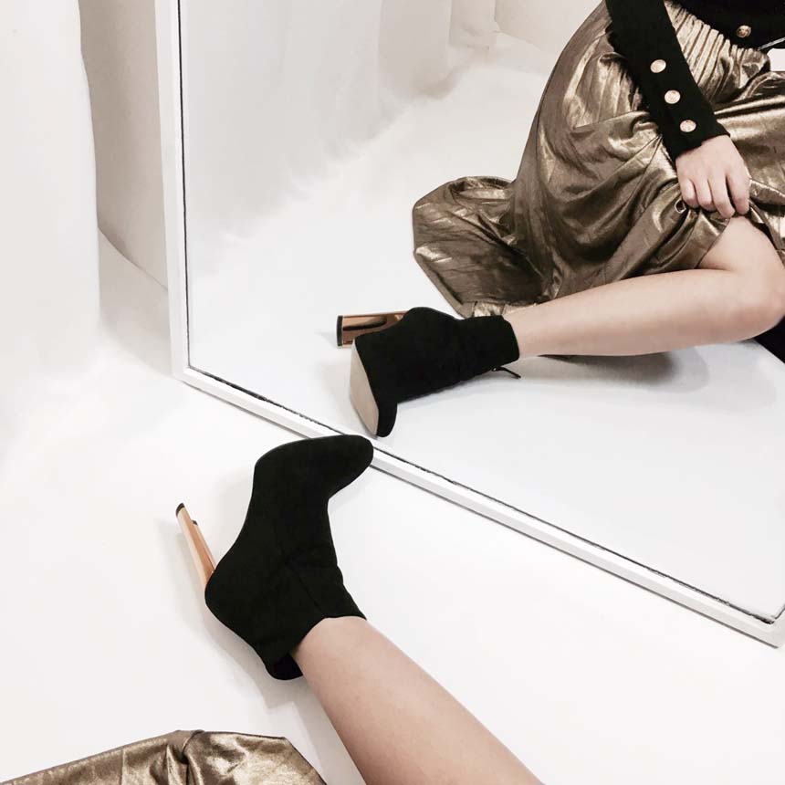 Gold Sheep Angle Boots Leather Suede Women's An