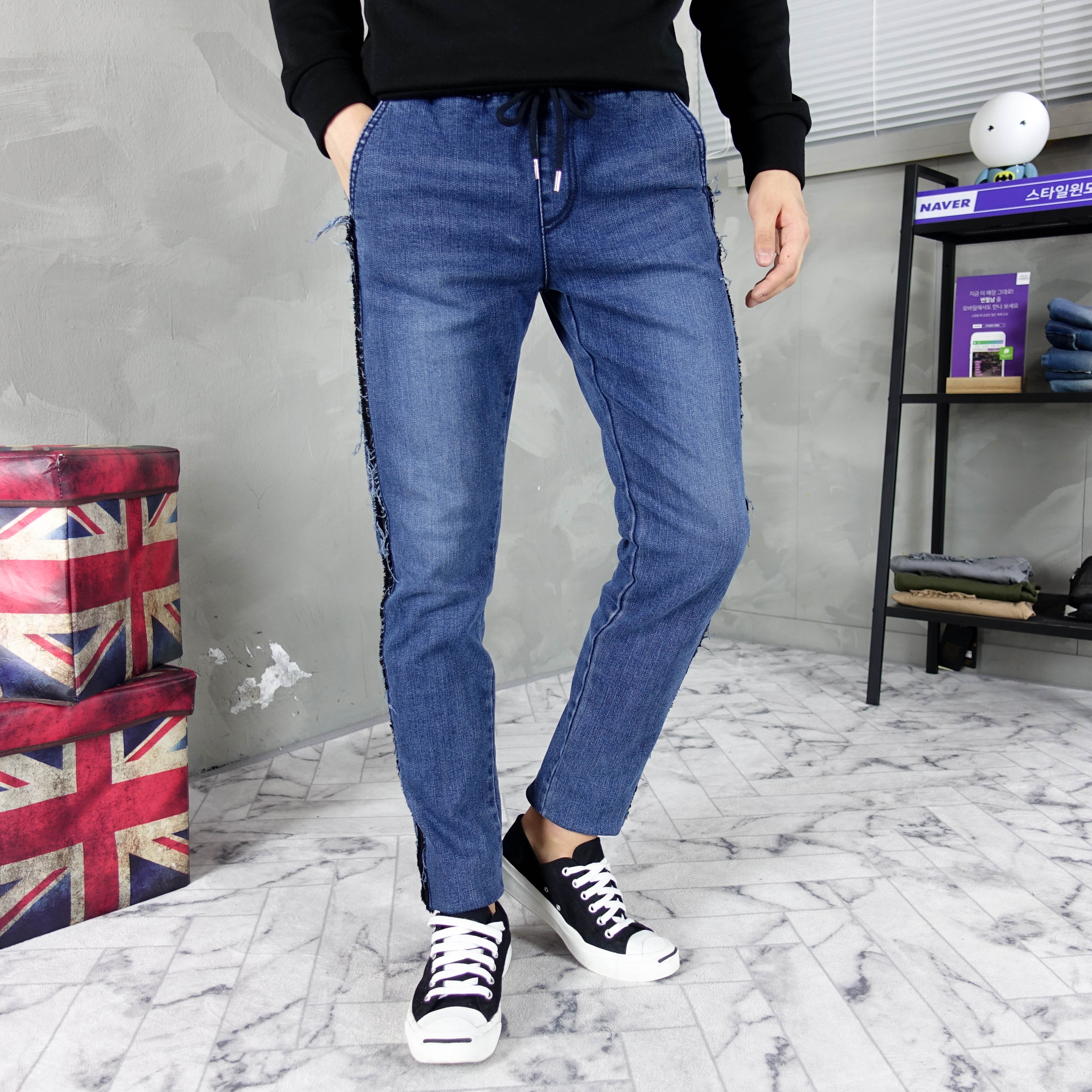 Korea Jeans Pants line bending jeans men's coor