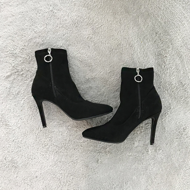 Suede Stiletto Zipper Socks Angle Boots Heel 10CM 