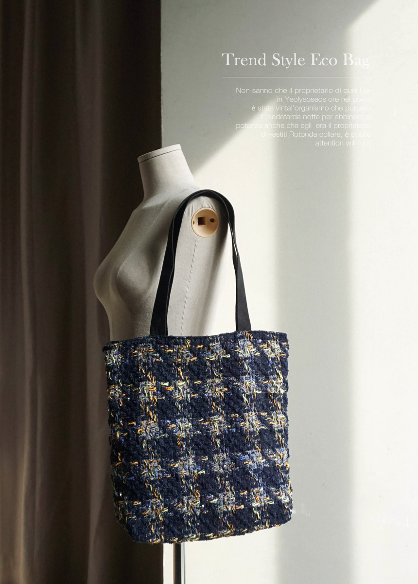 Navy Tweed Check Eco Bag Unusual Shoulder Bag Clot