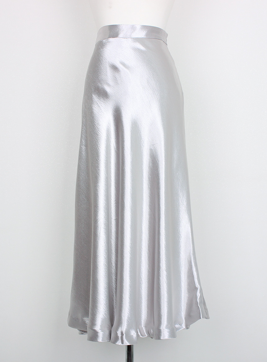 Silk Satin Flare Long Skirt Blue, Silver, Hepburn 