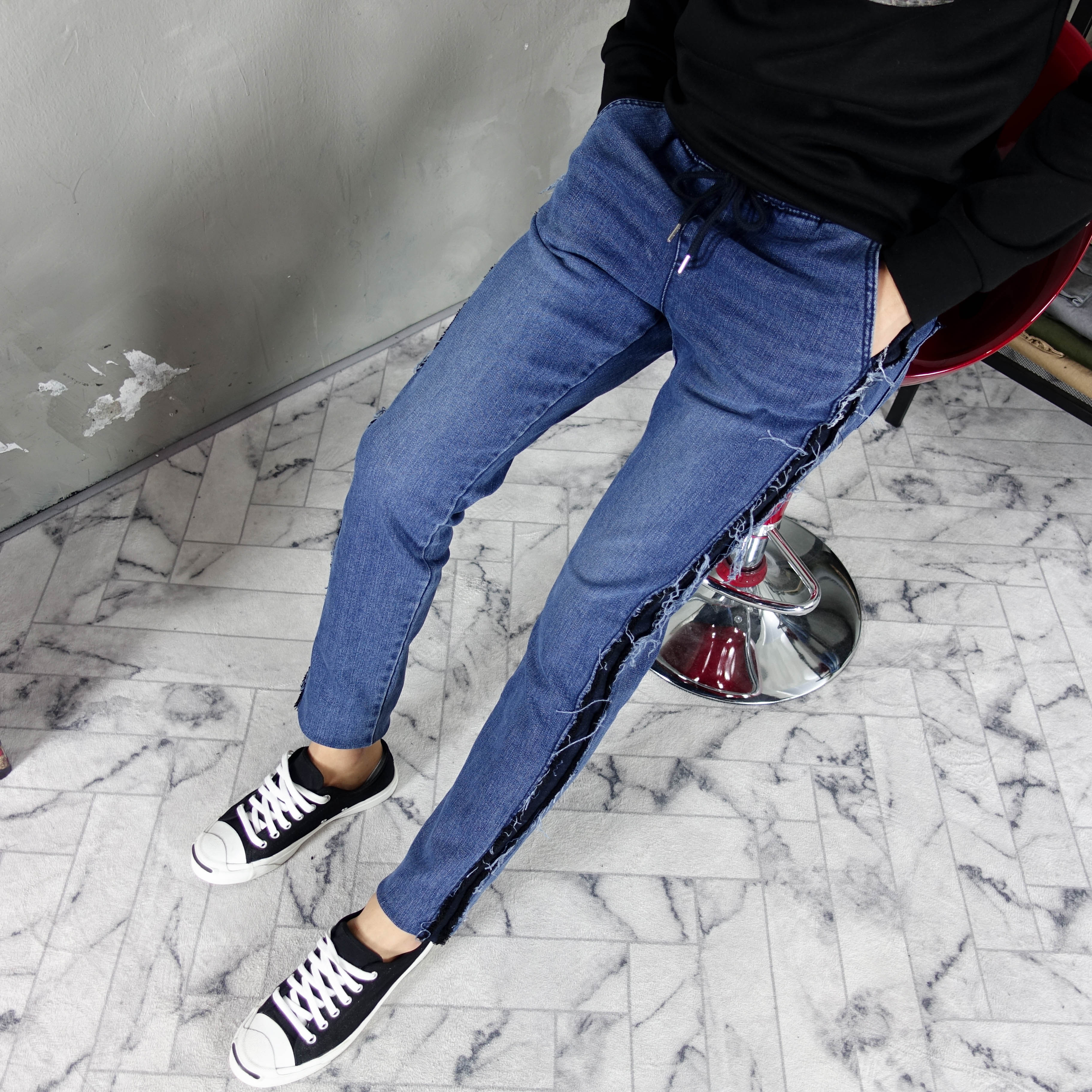 Korea Jeans Pants line bending jeans men's coor