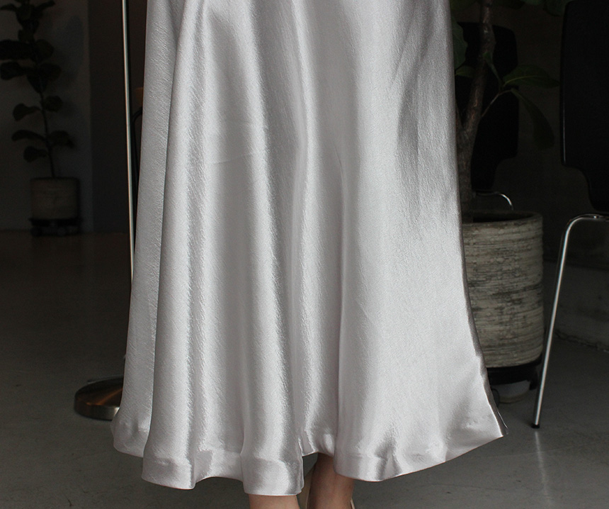 Silk Satin Flare Long Skirt Blue, Silver, Hepburn 