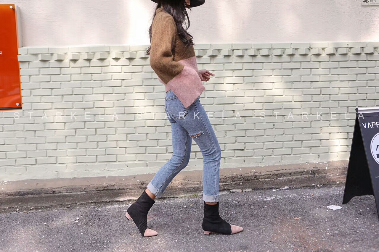 Basic Stiletto Knit Angle Boots 30s Women's Fas