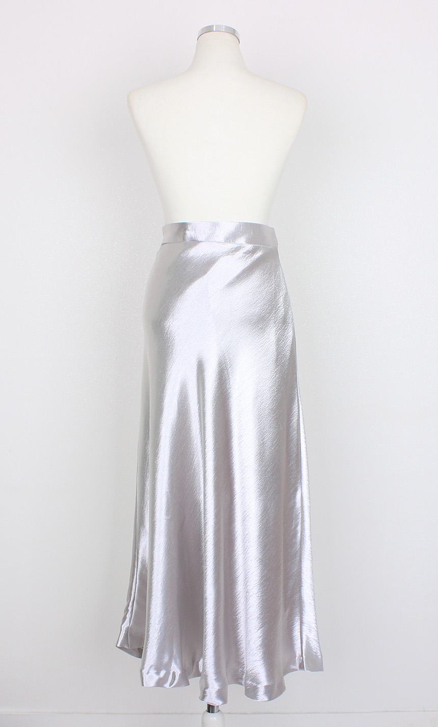 Silk Satin Flare Long Skirt Blue, Silver, Hepburn 