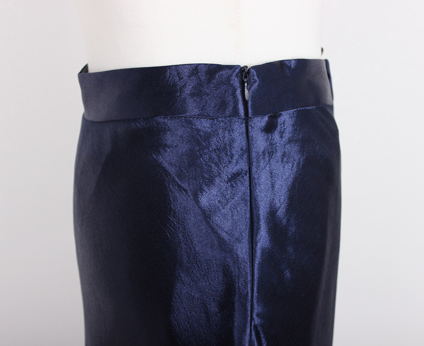 Silk Satin Flare Long Skirt Blue, Silver, Hepburn 